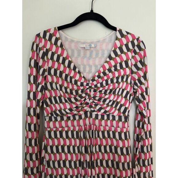 Boden Women's SZ 8R Geometric Dress100% Lyocell Ruched Bodice Long Sleeve Lined - Picture 4 of 7